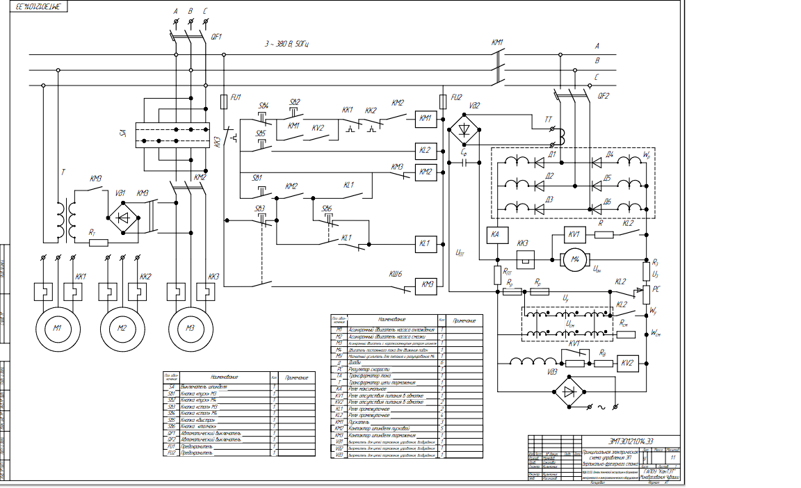 Чертеж Разработка, эксплуатация и обслуживание электрооборудования фрезерного станка
