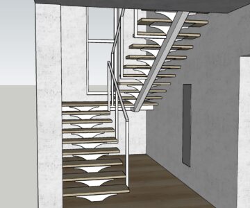 3D модель Лестница П-образная на одном косоуре со ступенями из листа 6 мм