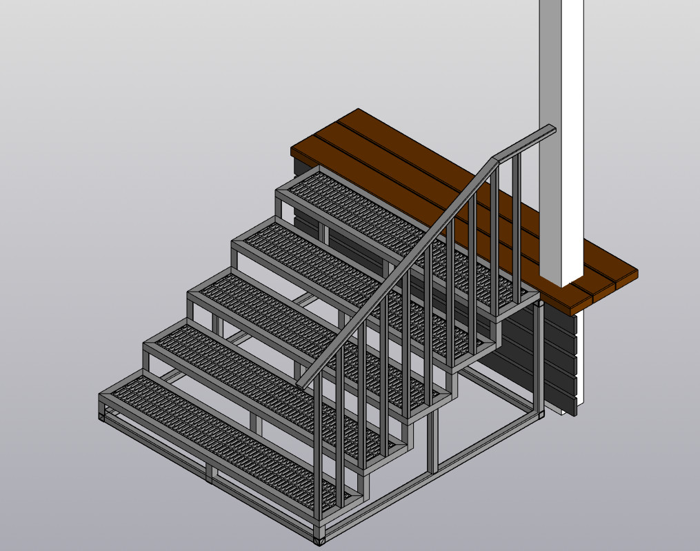 3D модель 3D-модель крыльца 5 ступеней к деревянной террасе из металлопрофиля.