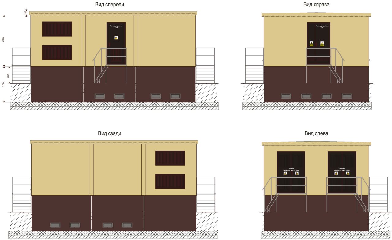 Чертеж Трансформаторная подстанция типа 2КТПБ 2х1250 кВА.