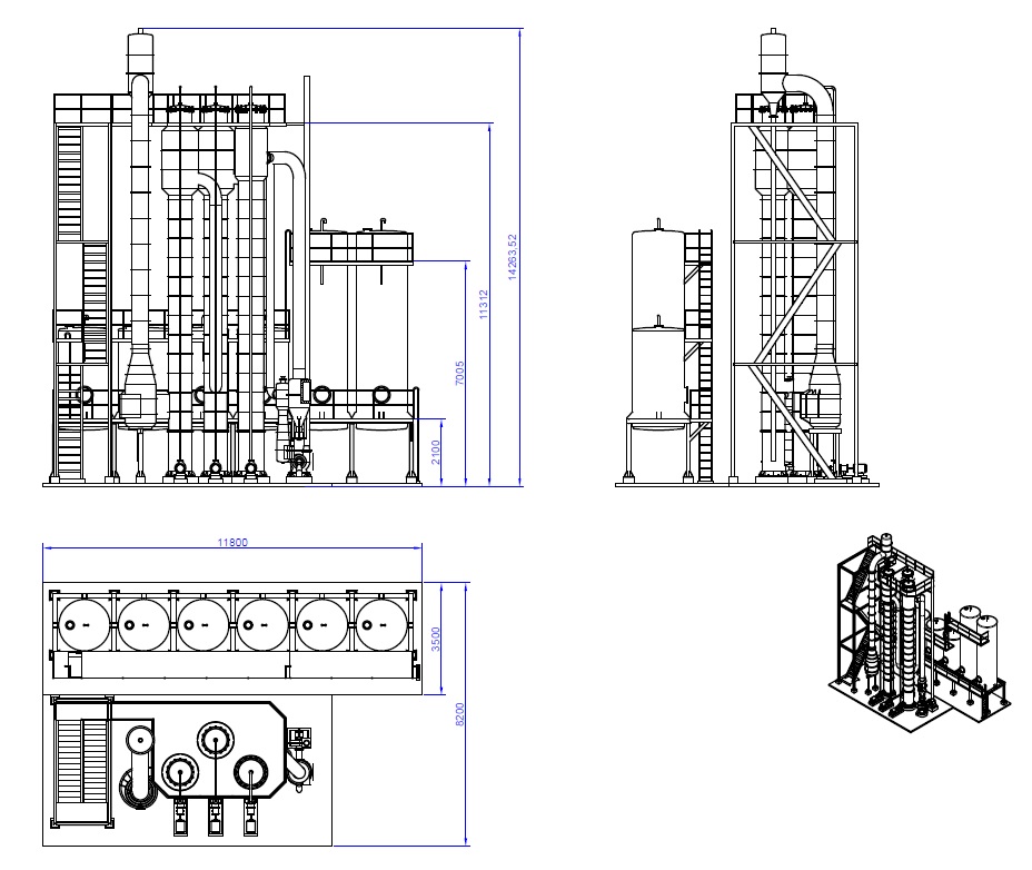 3D модель Установка выпаривания хвостовой воды для рыбной муки производительностью 10 тонн/час