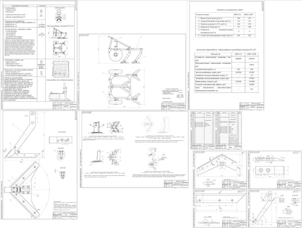 Чертеж Повышение качества основной безотвальной обработки почвы модернизацией культиватора плоскореза глубокорыхлителя КПГ-2.2, разработкой рабочего органа позволяющего снизить тяговое сопротивление и увеличить степень подрезания сорняков
