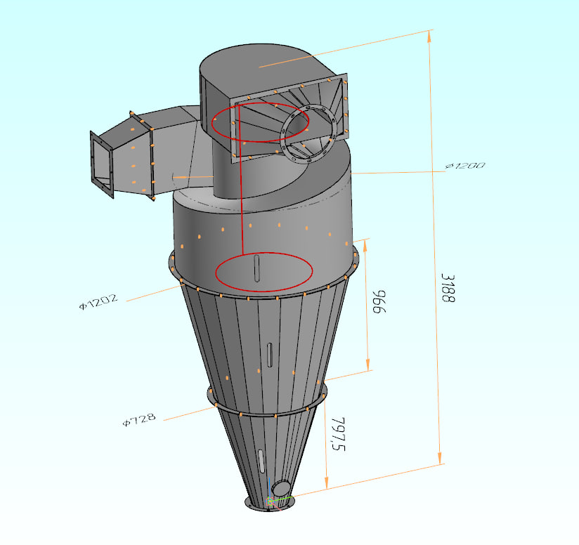 3D модель Циклон ЦОЛ-6 одиночный   ЦОЛ6.000.00.00