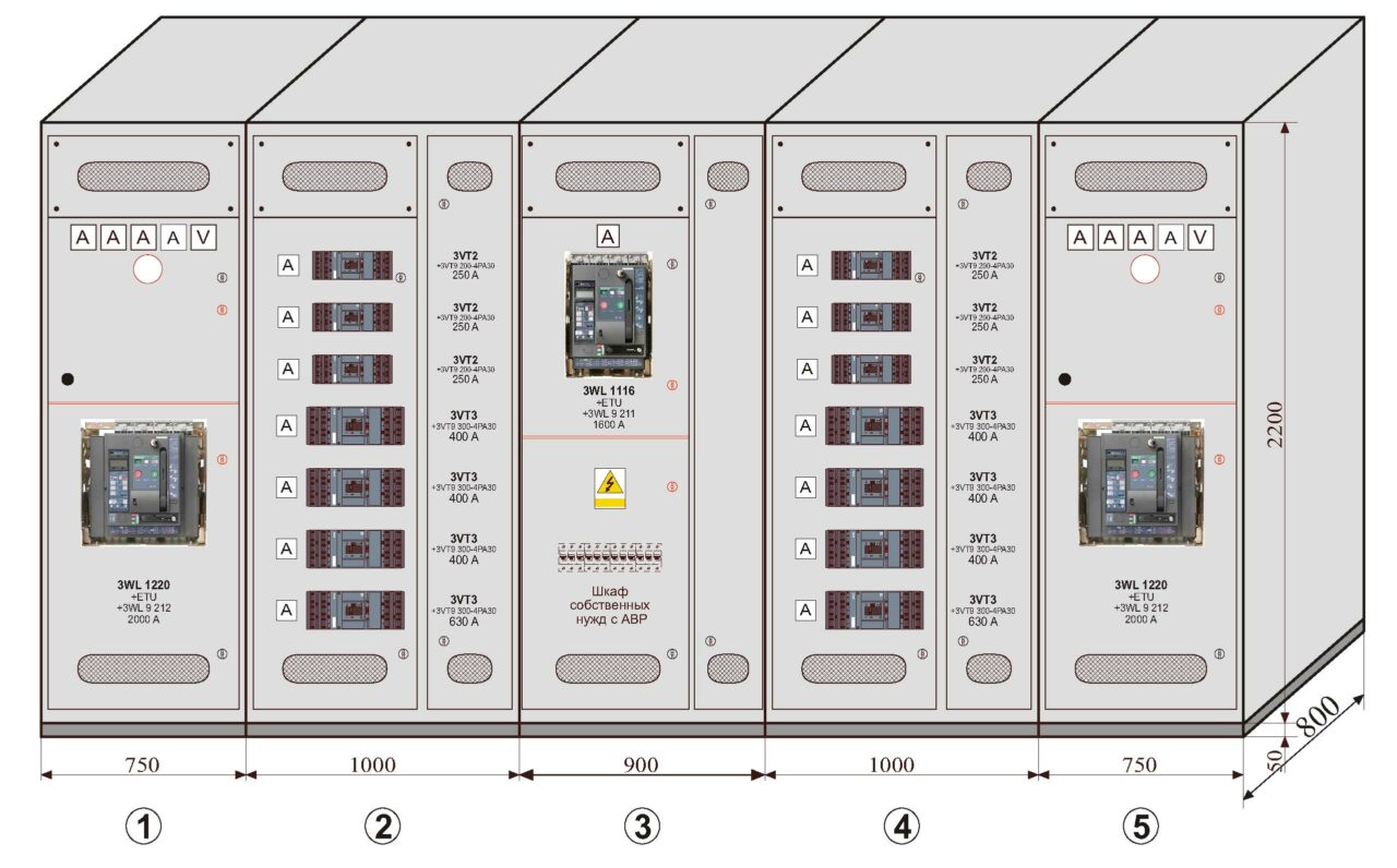 Чертеж Трансформаторная подстанция типа 2КТПБ 2х1250 кВА.