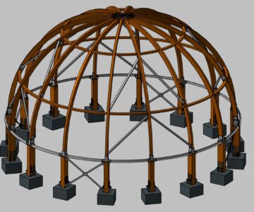 3D модель Расчет каркаса ребристого деревянного купола диаметром 21м
