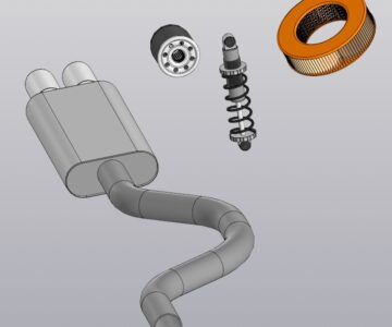 3D модель 4 модели (глушитель, амортизатор, масляный и воздушный фильтры авто) для 3д гравировки в стекле