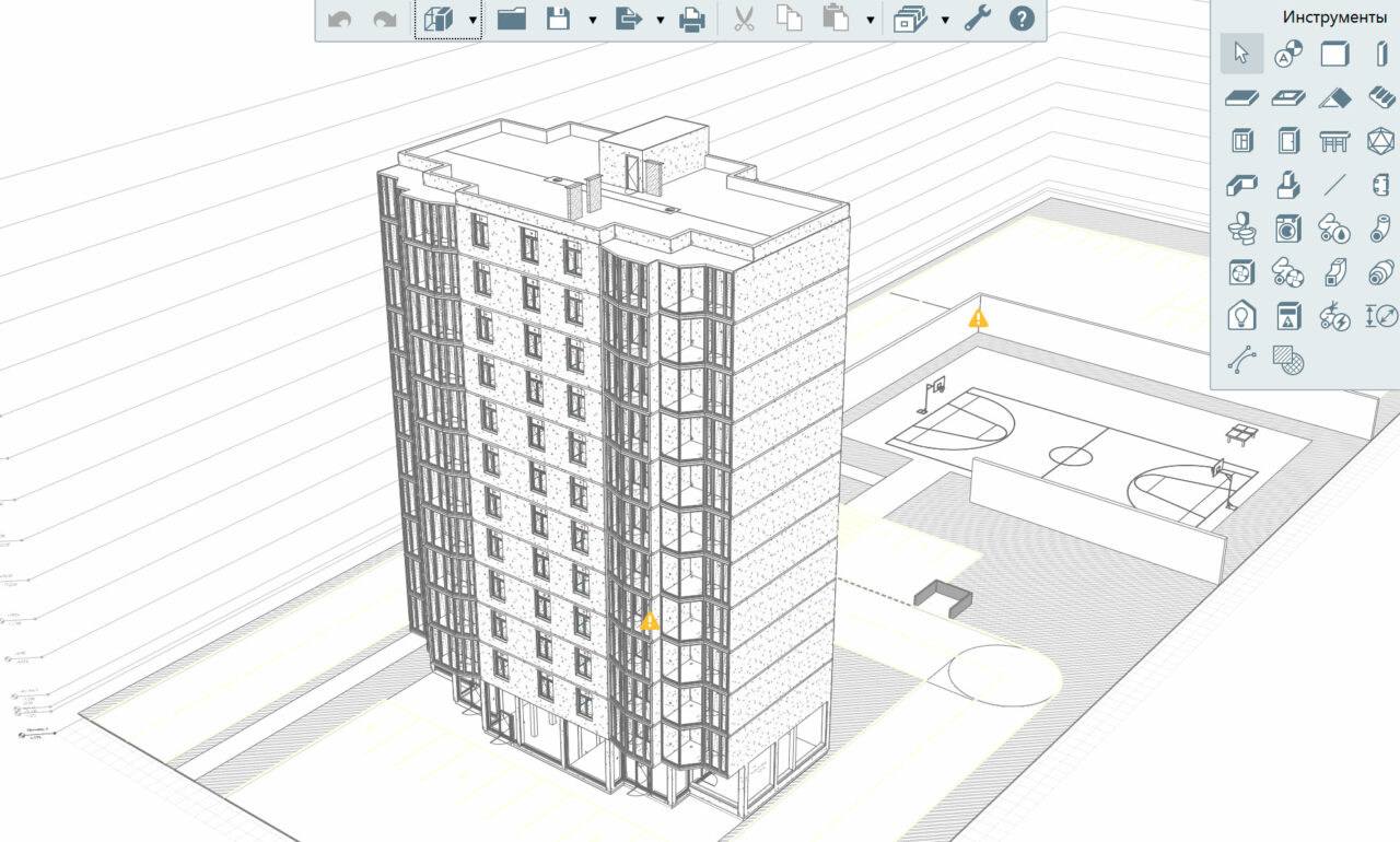 Чертеж Модель 12-ти этажного дома с чертежами Renga