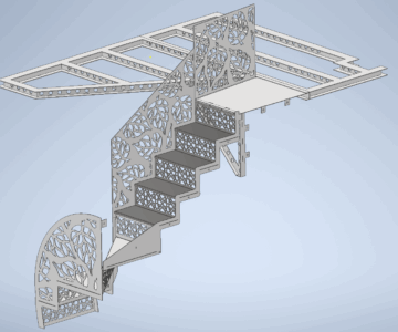 3D модель Лестница с рамой второго этажа