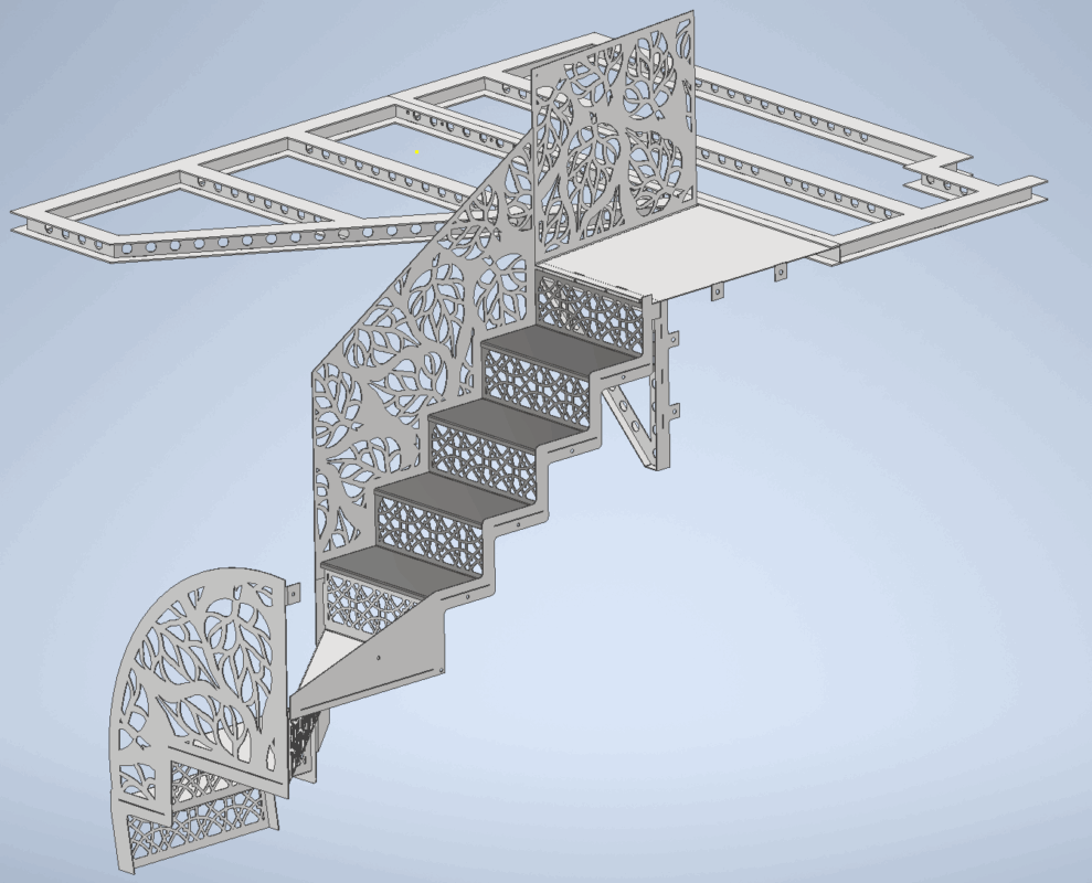 3D модель Лестница с рамой второго этажа