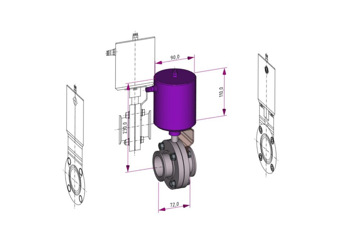 3D модель Поворотный клапан Inoxpa DN 40 с вертикальным приводом