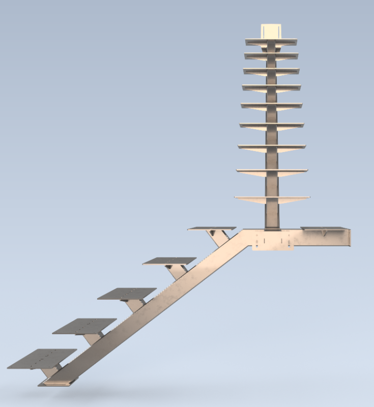 3D модель 3D модель поворотной лестницы на монокосоуре высотой 2680 мм