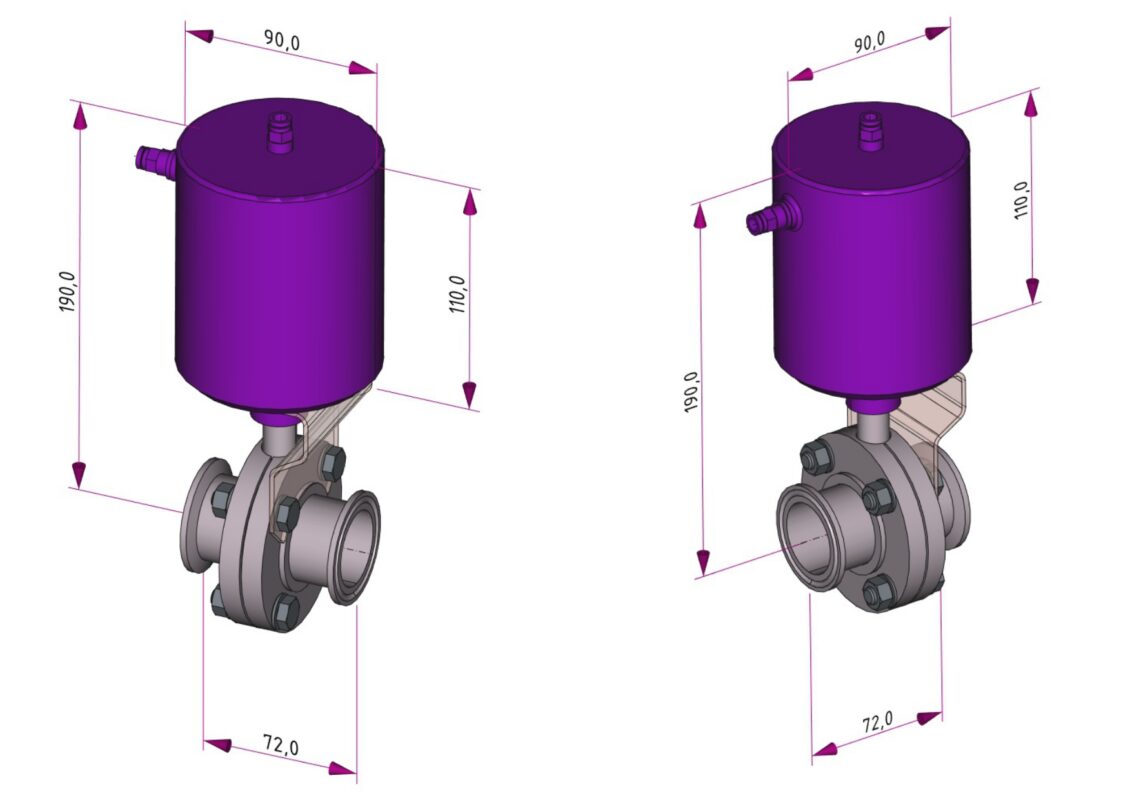 3D модель Поворотный клапан Inoxpa DN 40 с вертикальным приводом