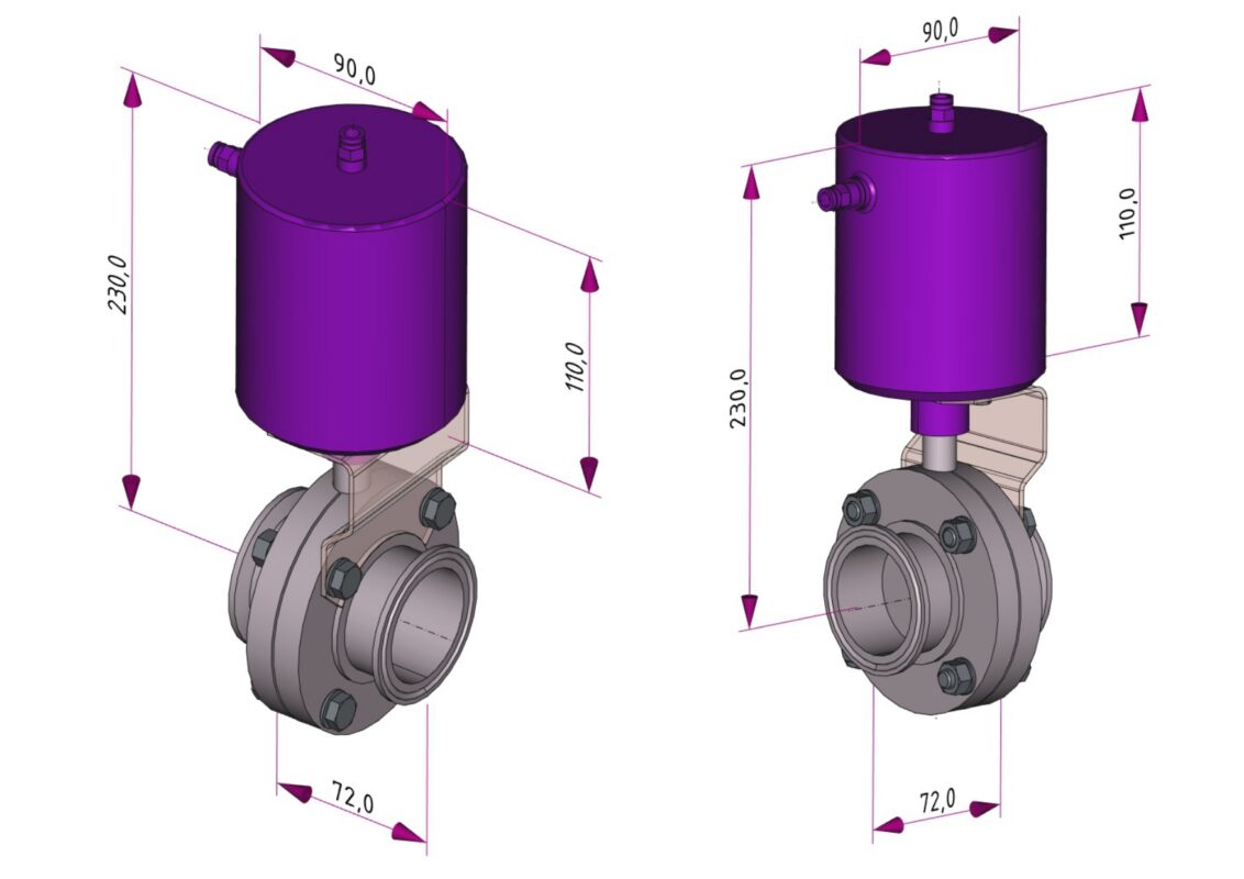 3D модель Поворотный клапан Inoxpa DN 40 с вертикальным приводом