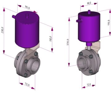 3D модель Поворотный клапан Inoxpa DN 40 с вертикальным приводом