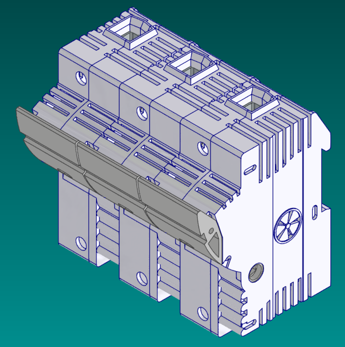 3D модель Держатель предохранителей Woehner тип J 3P 60A 600V (27x60)