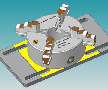 3D модель 4-х кулачковый токарный патрон FUERDA K12-200 на плите для фрезерного стола