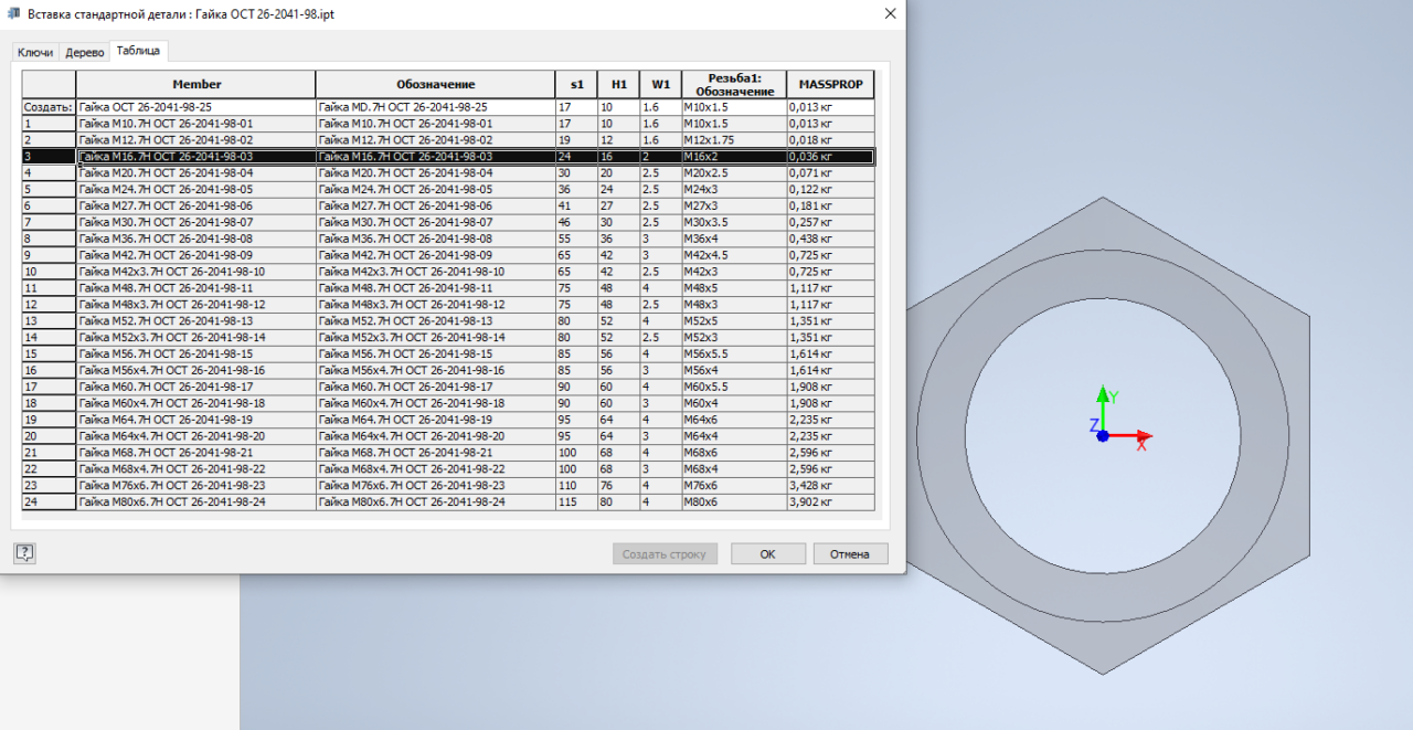 3D модель Параметрическая модель Гайки по ОСТ 26-2041-98