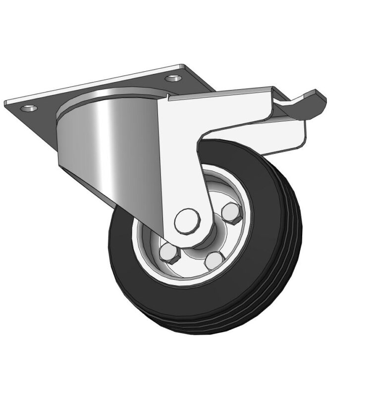 3D модель Колесо т3104-С-100-Р поворотное с крепёжной панелью и тормозом