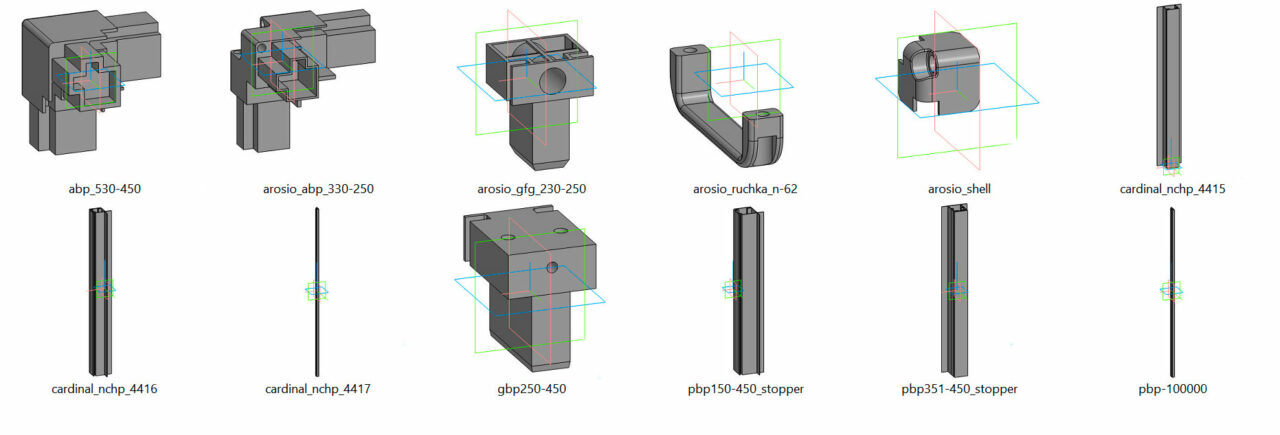 3D модель Параметрические модели алюминиевых профилей фирмы APS AROSIO, Италия.