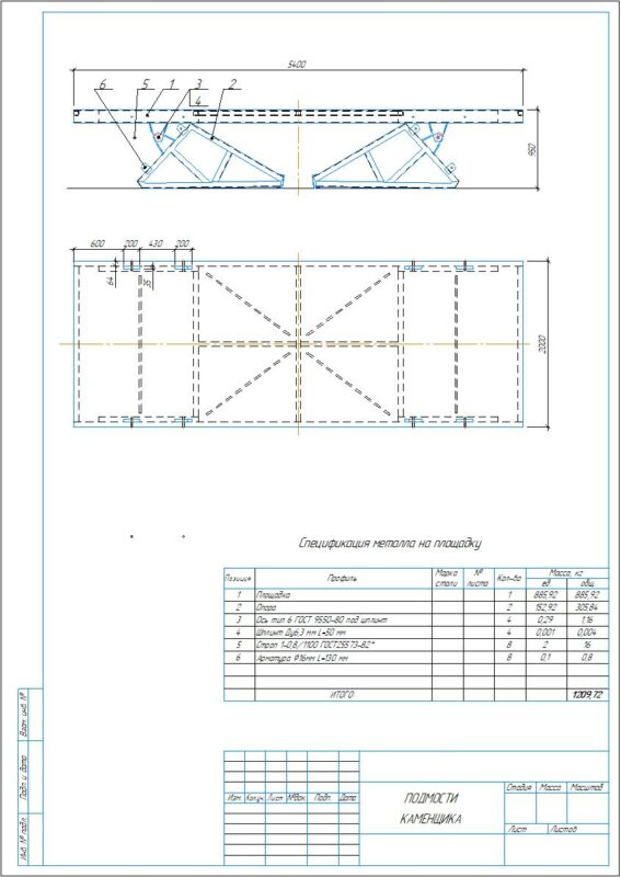 Чертеж Подмости каменщика