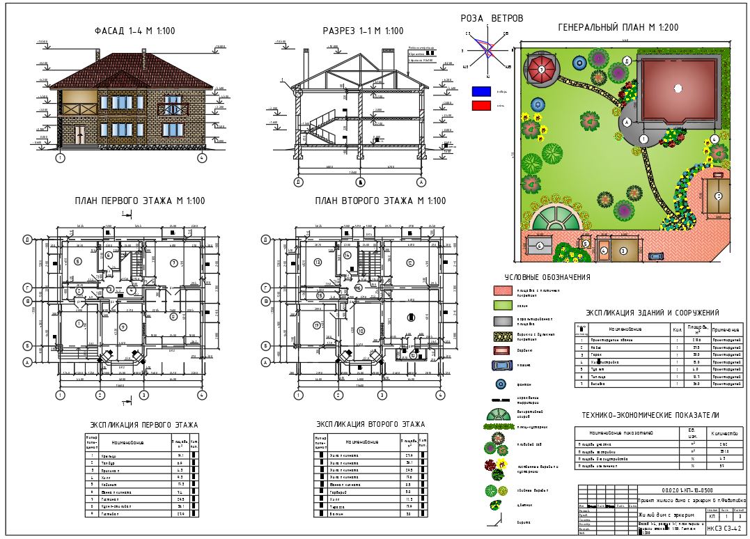 Чертеж Курсовой проект на тему: "Проект жилого дома с эркером в п.Федотовка".