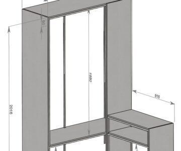 Чертеж Прихожая 2000х1350х500 мм с приставной полкой 800х540х400 мм