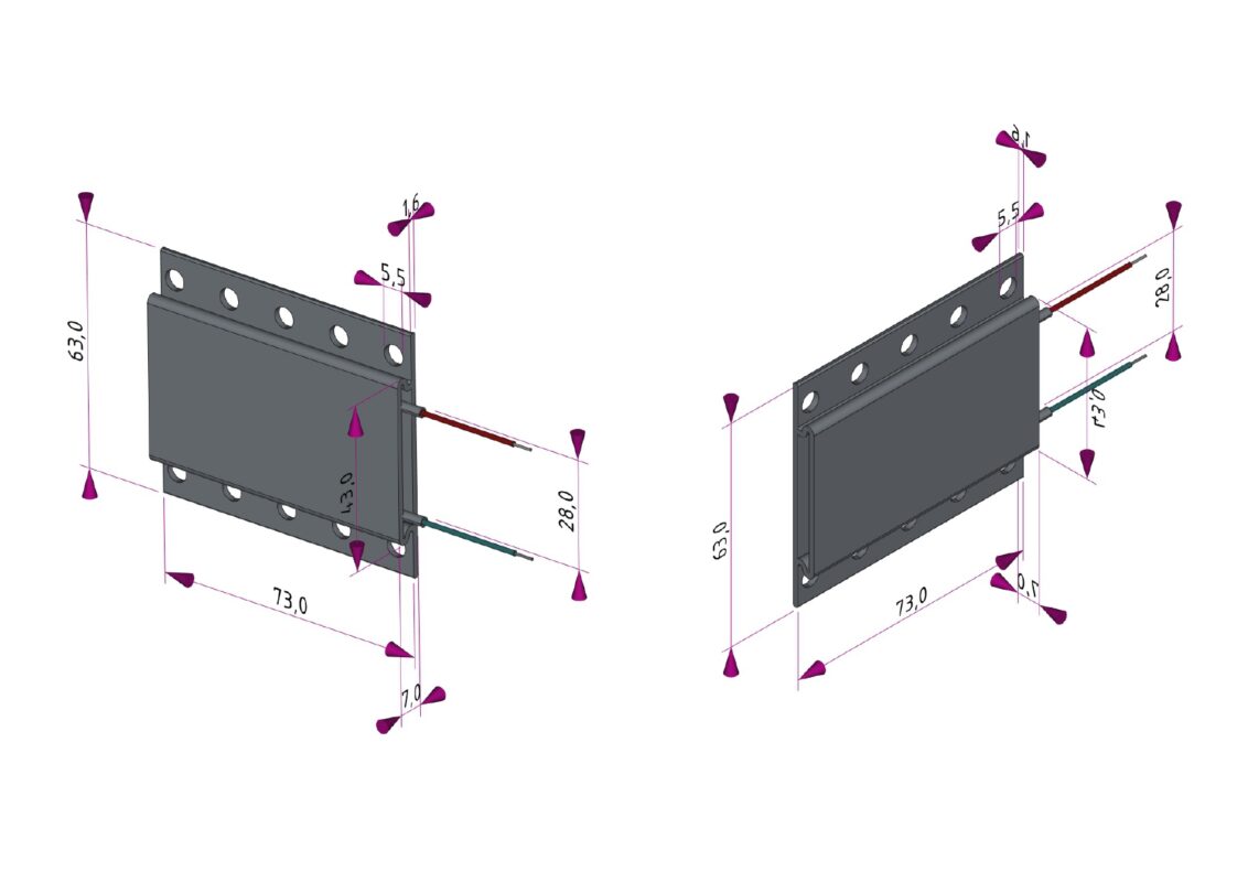 3D модель Термостатический нагревательный элемент 73x63x7мм 220V 40-80W