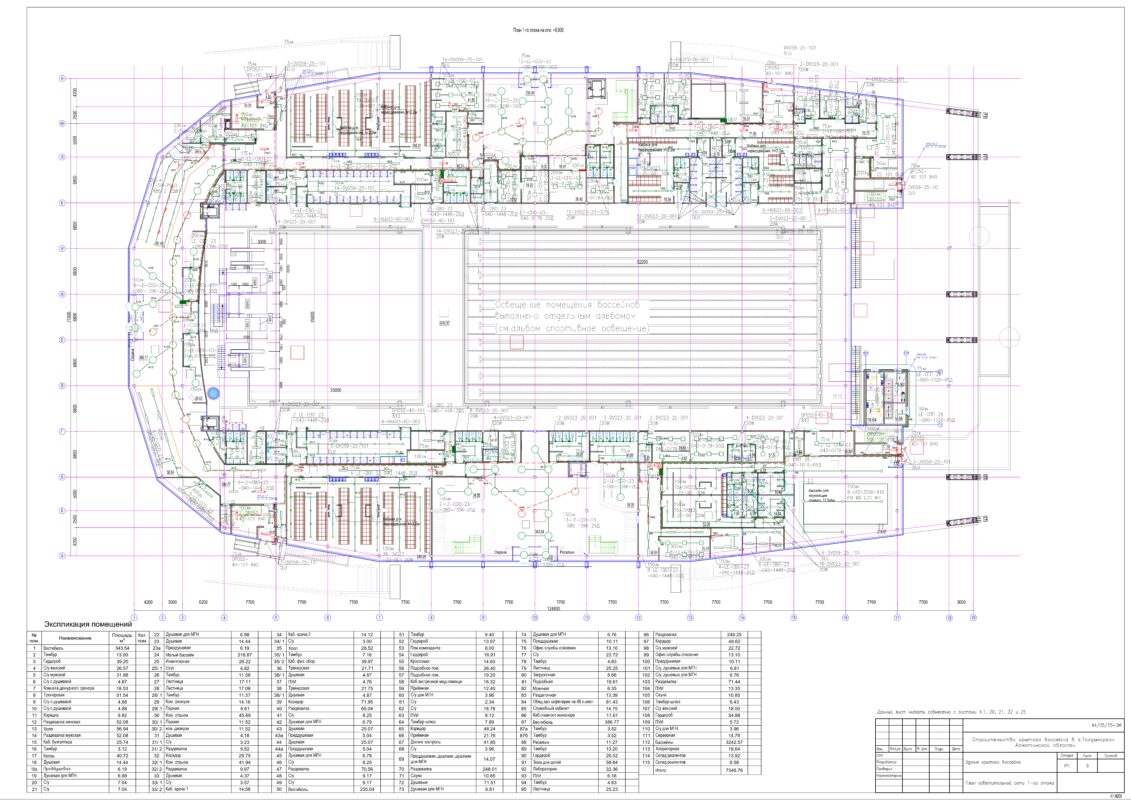 3D модель Строительство крытого спорткомплекса с бассейном. Силовое электрооборудование и Электрическое освещение