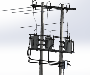 3D модель Группа из трех трансформаторов мощностью 100 кВА и их компоненты.