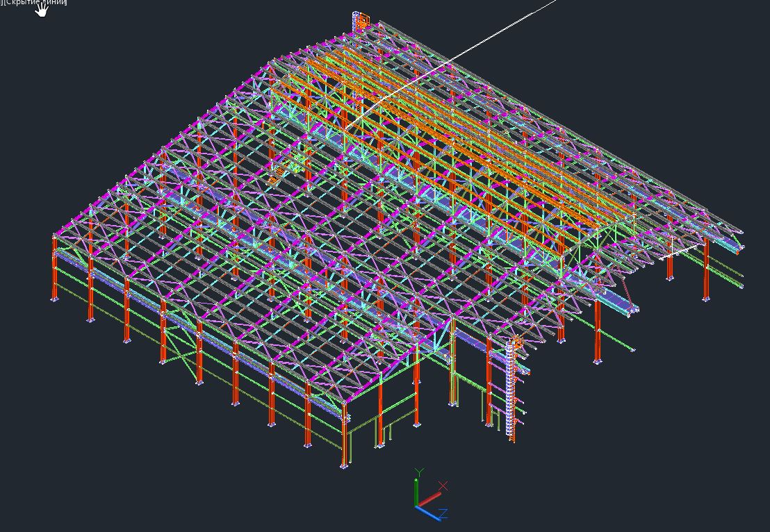 3D модель Каркас производственного цеха из металлоконструкций 60*36 м