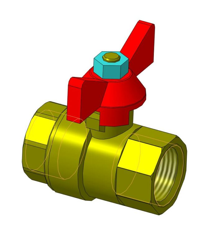 3D модель Кран шаровый вн.-вн. с бабочкой 1/2" DN15 PN25-40