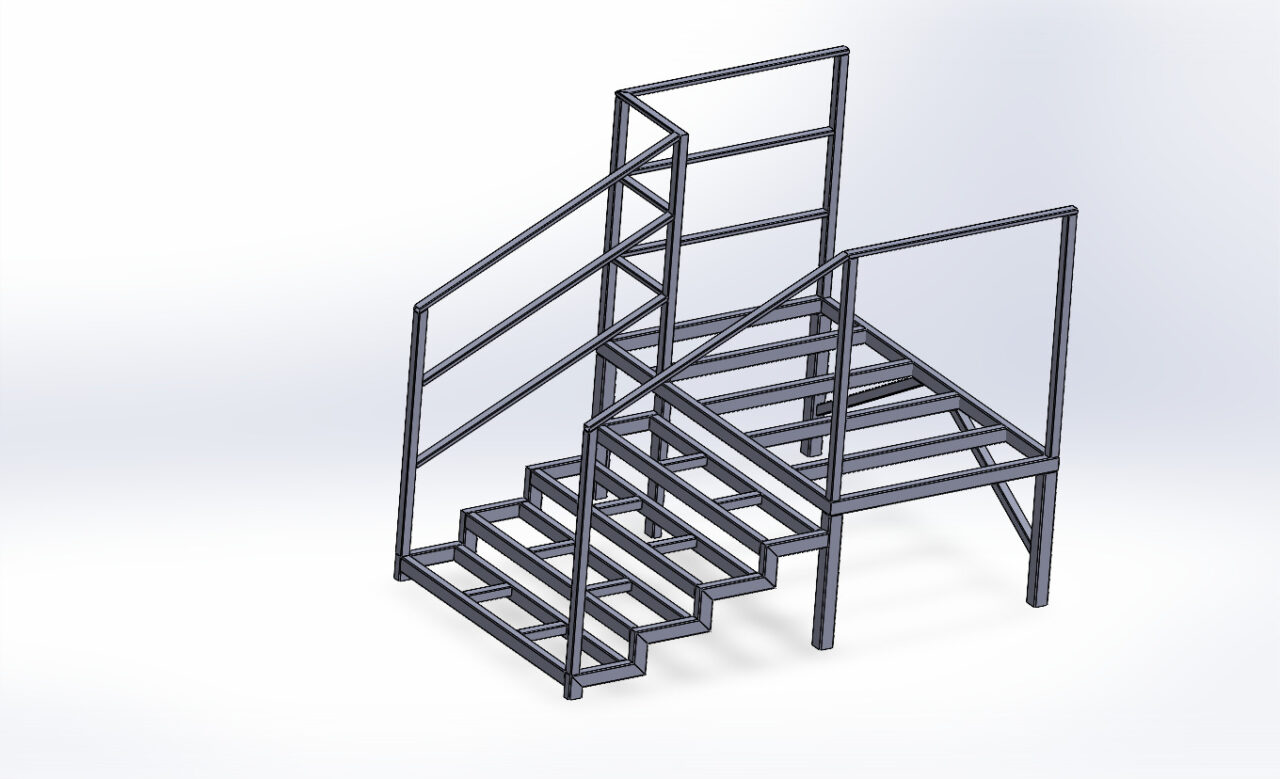 3D модель Крыльцо с площадкой и перилами (каркас)