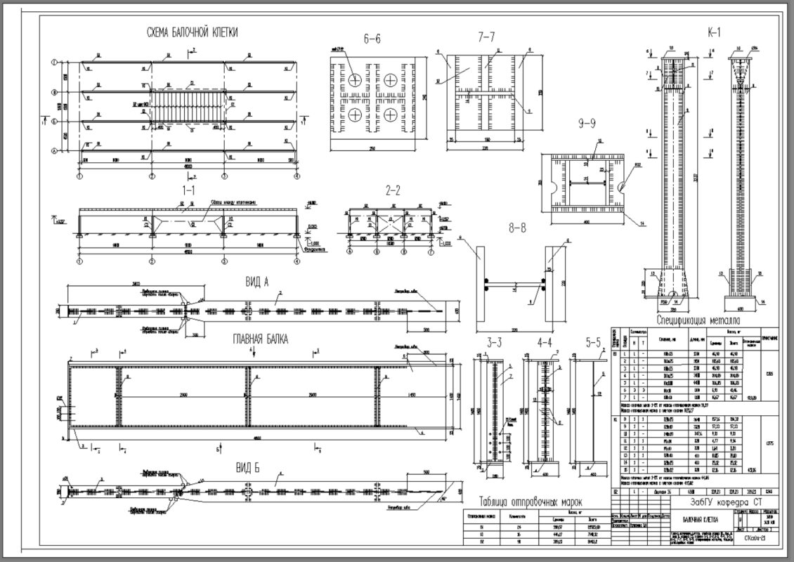 Чертеж Расчет и проектирование конструкций балочной клетки и колонн каркаса рабочей площадки  3L х3B.
