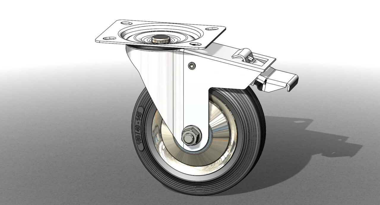3D модель Опора колесная SCB 63, поворотная с тормозом d=160 мм, черная