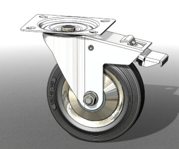 3D модель Опора колесная SCB 63, поворотная с тормозом d=160 мм, черная