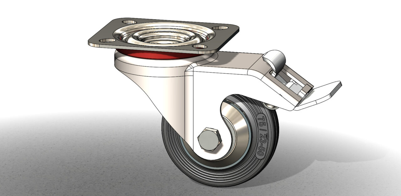 3D модель Опора колесная SCB 93, поворотная с тормозом d=75 мм, черная