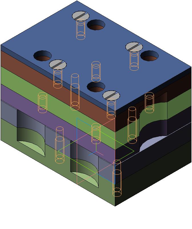 3D модель Штамп вырубной 4х местный для вырубки деталей размером 3х68 мм.