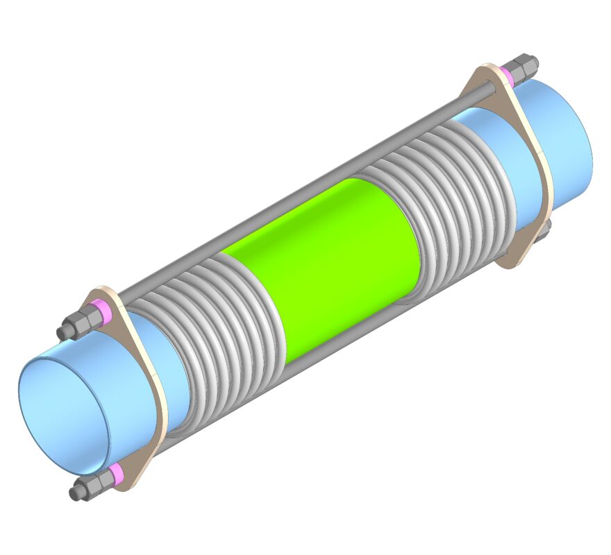 3D модель Сильфонный компенсатор сдвигово-осевой двухсекционный 2ST-03 под приварку