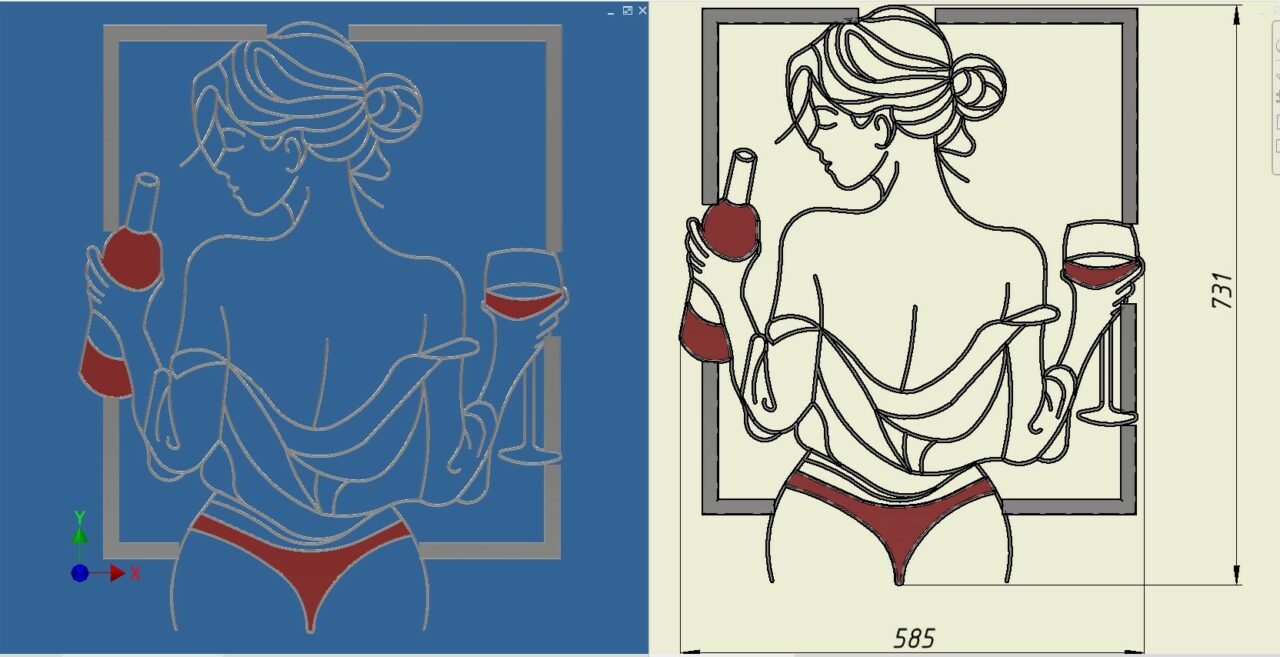 Чертеж Картина в стиле лофт "дама в бикини"