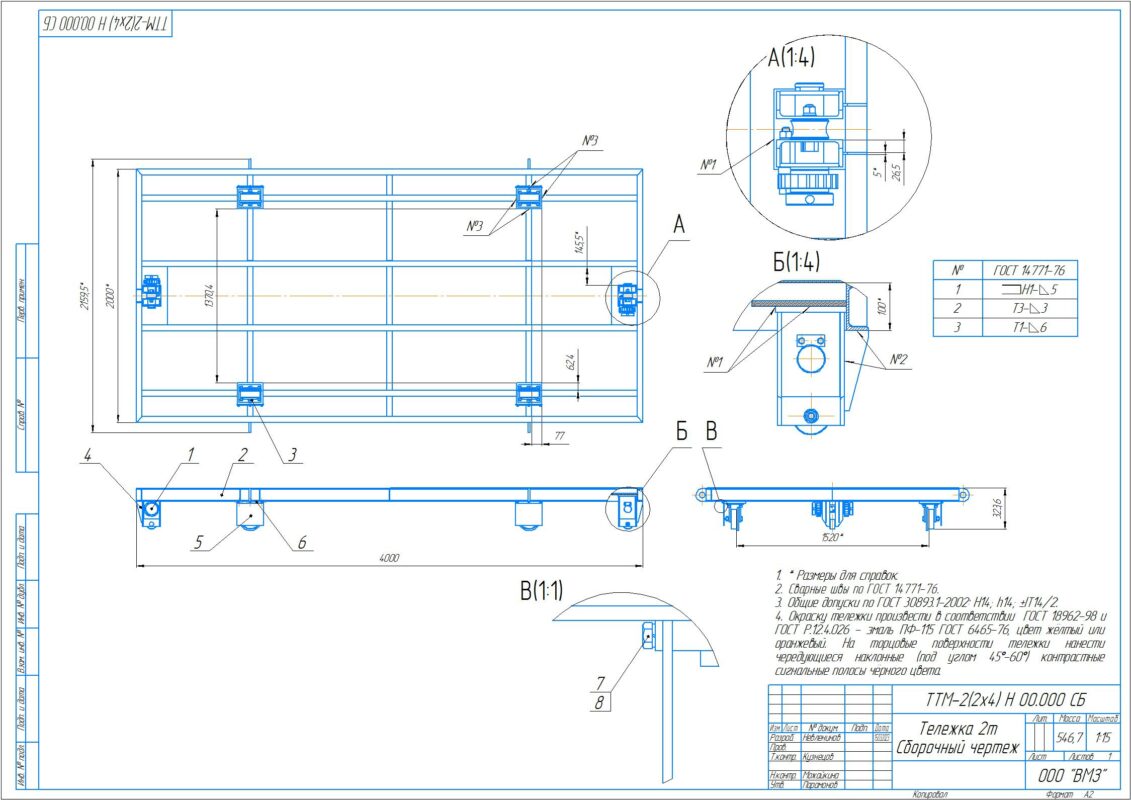 3D модель ТТМ-2(2х4) Н 00.000 - Тележка 2,0т