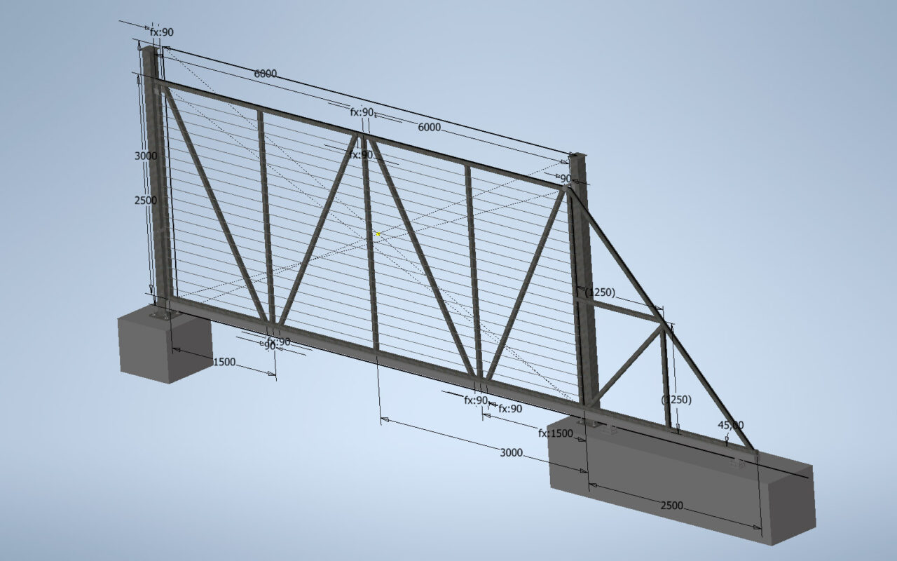 3D модель Откатные ворота 6м