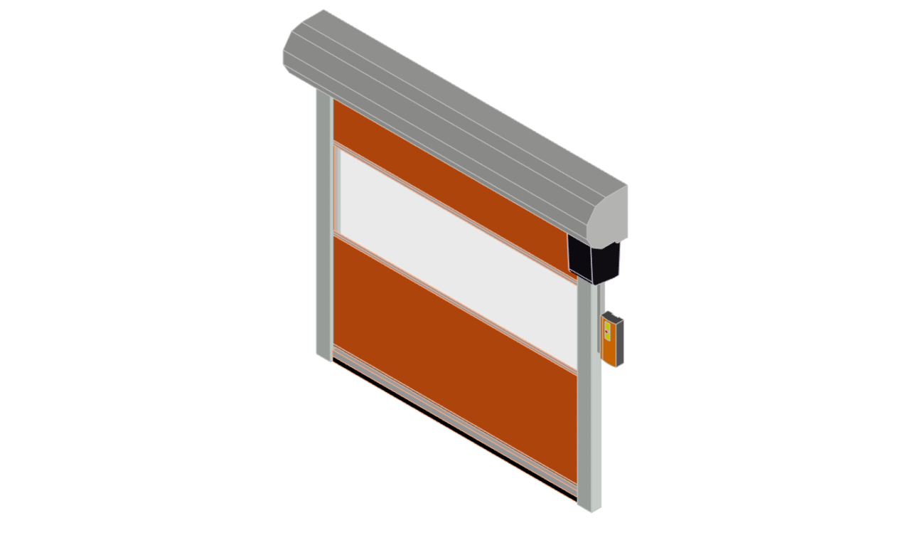 3D модель Скоростные рулонные (подъёмные) ворота с электроприводом в промышленном исполнении.