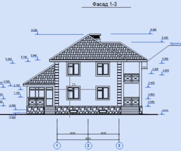 Чертеж Рабочий проект двухэтажного индивидуального жилого дома с размерами в осях 8х10 м