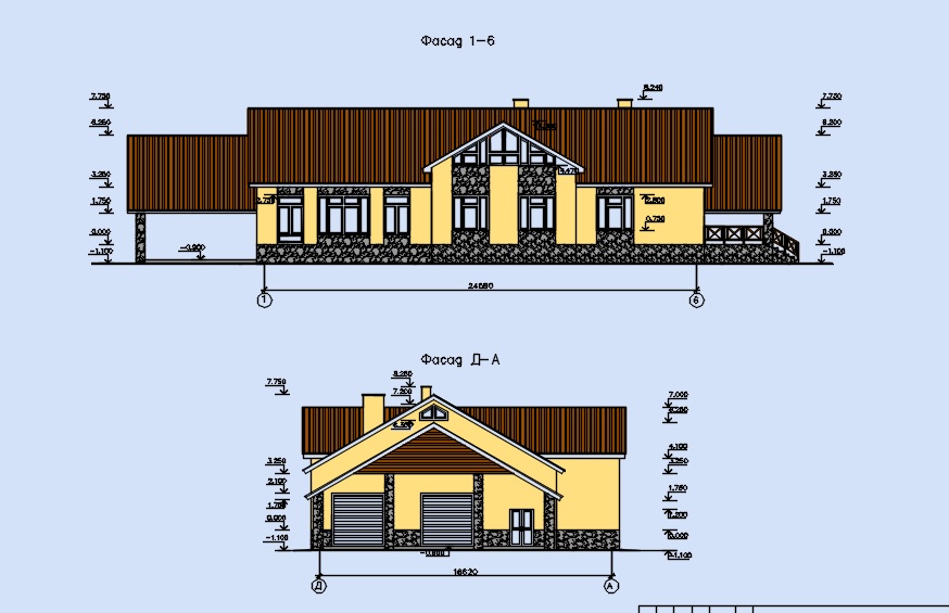 Чертеж Рабочий проект одноквартирного жилого дома с размерами в осях 24.580х16.620