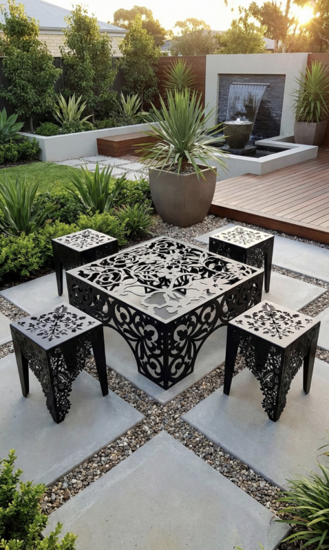 Чертеж Металлический стол и стулья 700x700 2mm