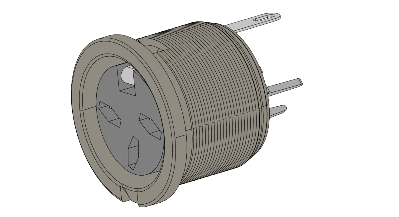 3D модель Разъём электрический круглый, фланцевый, многоконтактный, вилочный РКФ-3М