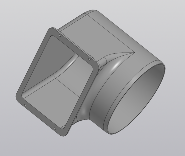 3D модель Переход для кухонной вытяжки с прямоугольного 90х135мм на диаметр 140мм.