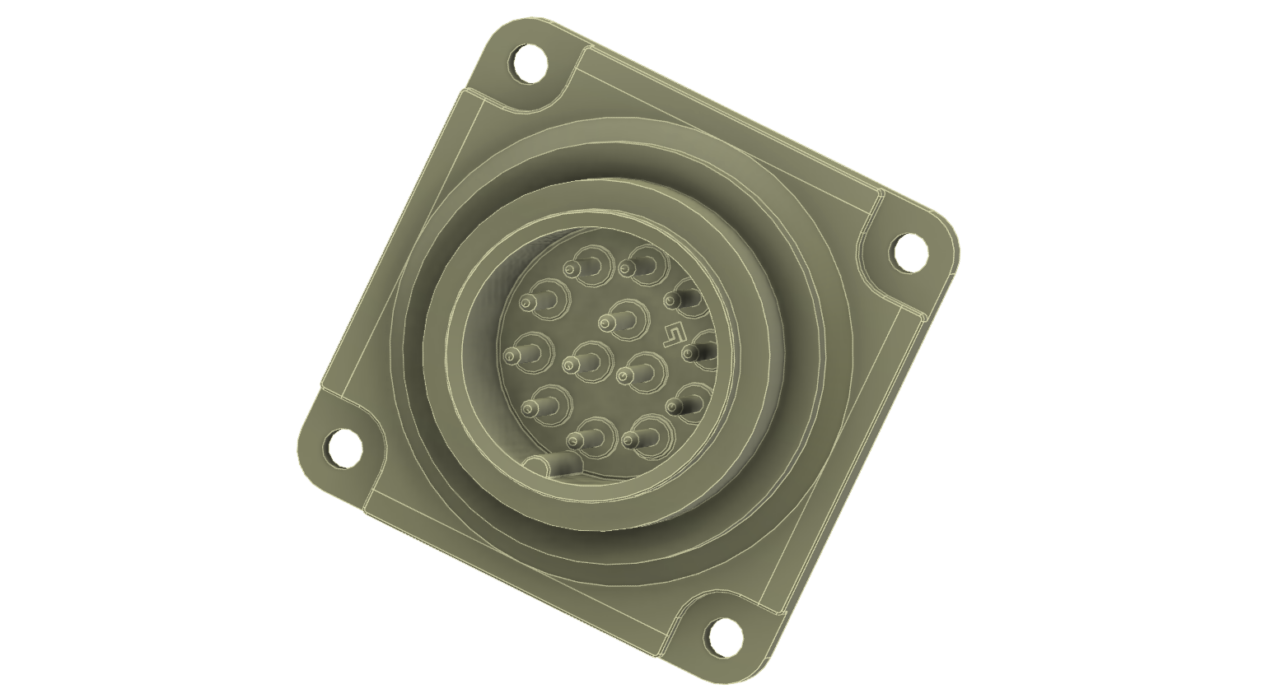 3D модель Разъём электрический круглый, фланцевый, 12-контактный, вилка РКФ-12М