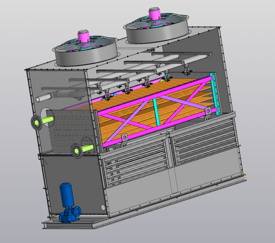 3D модель Водоохладитель с замкнутым контуром охлаждения, промышленная градирня закрытого типа