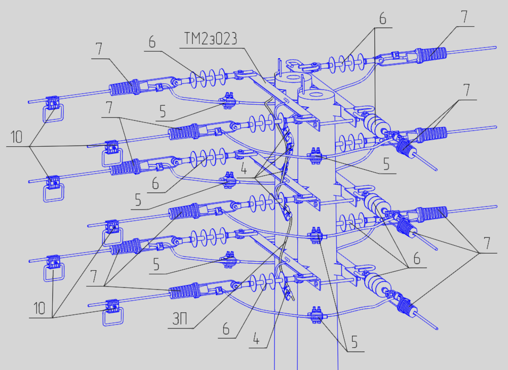 Чертеж Типовые решения СИП 10 кВ на арматуре SICAME